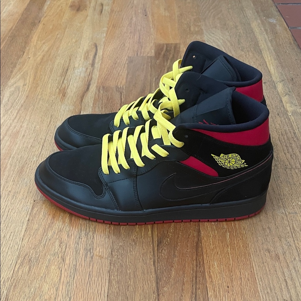 Nike Jordan 1 “Last Shot” Men's Black and Red Sneakers with Yellow Laces